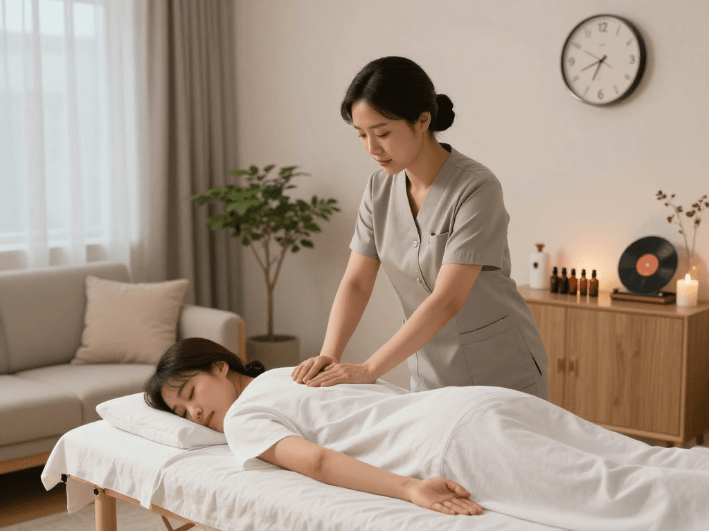 Professional 김포출장마사지 session in a peaceful home setting.