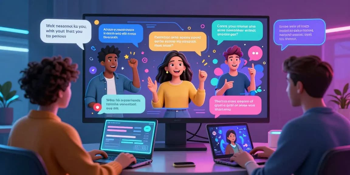 Engaging scene of users enjoying nsfw ai chat with interactive AI characters in a vibrant digital chatroom