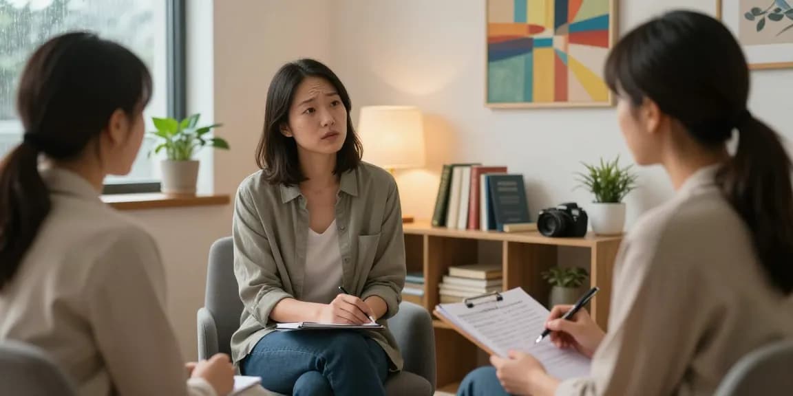 Therapist discussing if anxiety is a disability in a calming office.