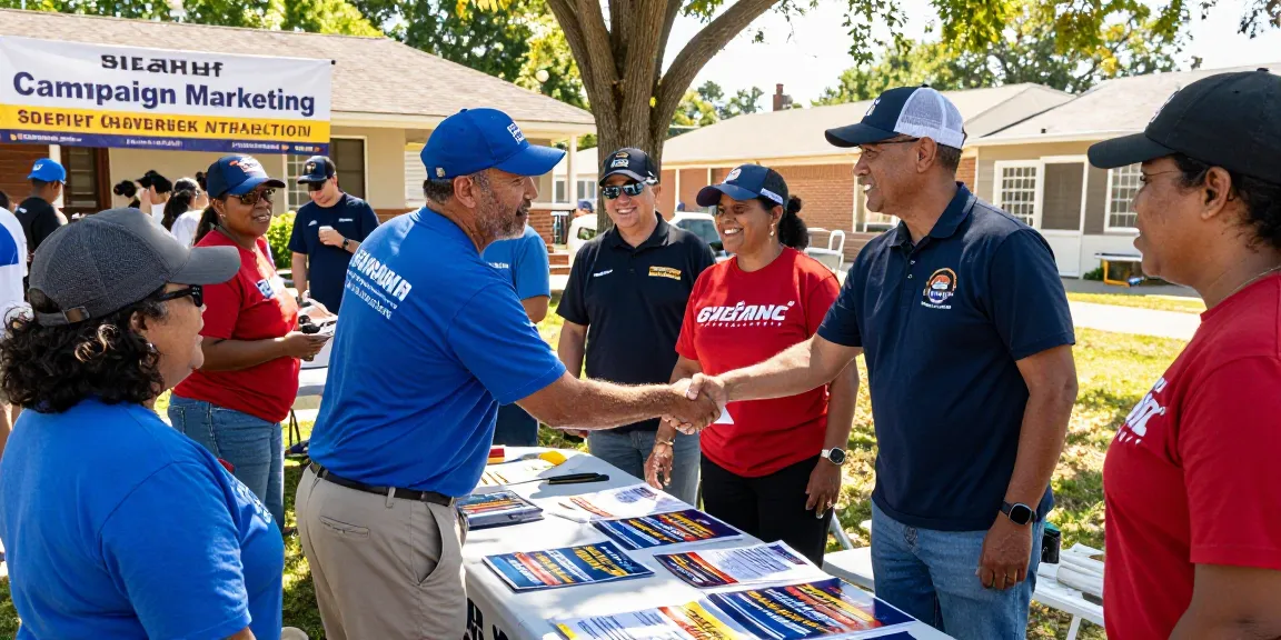 Sheriff campaign marketing in action with candidate engaging voters at a community event.