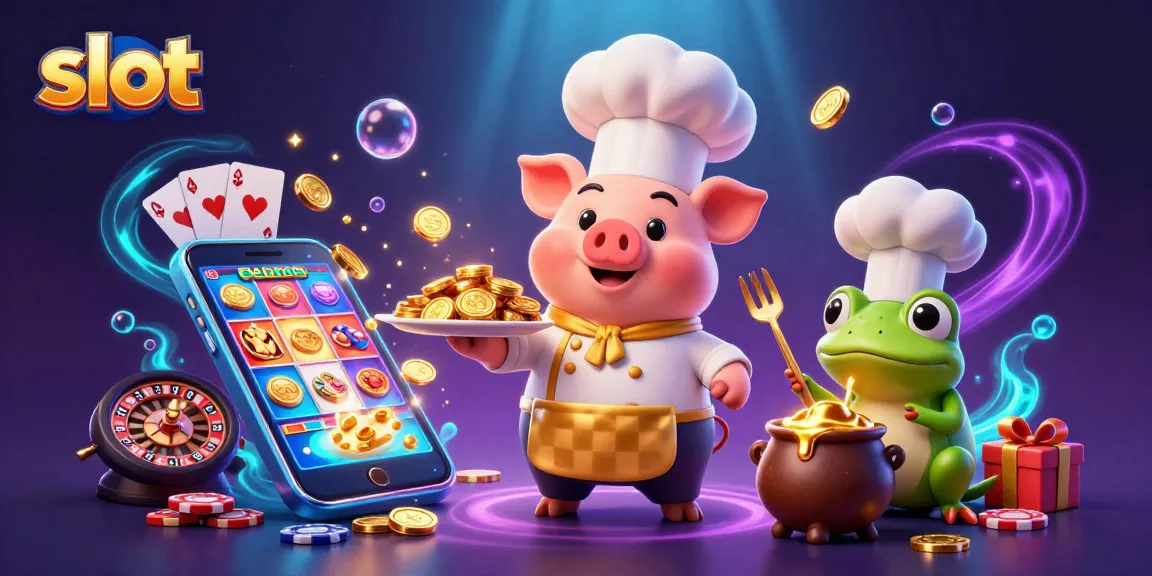 Experience thrilling slot excitement with animated chef pig, gourmet coins, and vibrant casino elements