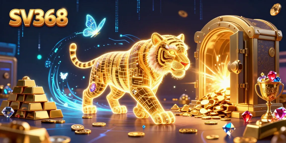 Engage in thrilling moments at SV368's vibrant casino adventure featuring a golden tiger and treasures.