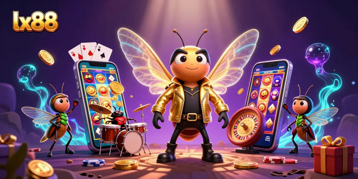 Experience thrilling gameplay at lx88 with colorful slot games, golden coins, and vibrant casino symbols.