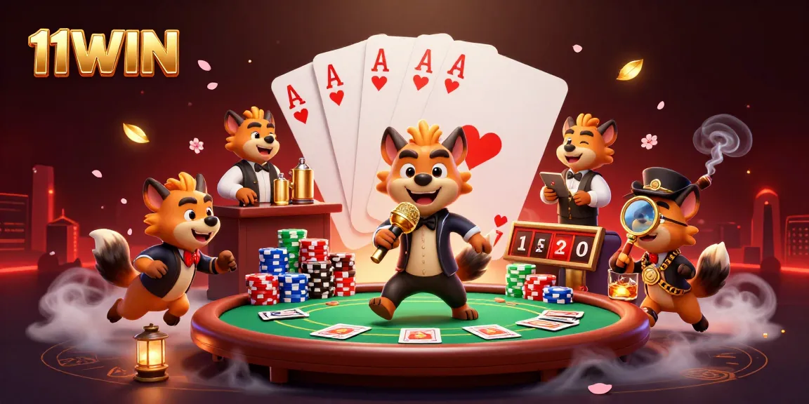 Engage with the lively atmosphere of 11WIN featuring hyenas in a casino scene mixing drinks, telling jokes, and monitoring IDs.