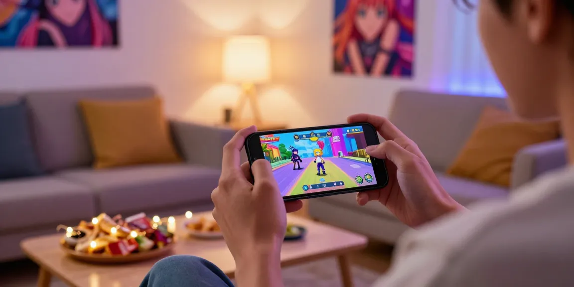 Engaging mobile hentai games experience on smartphone in cozy setting.