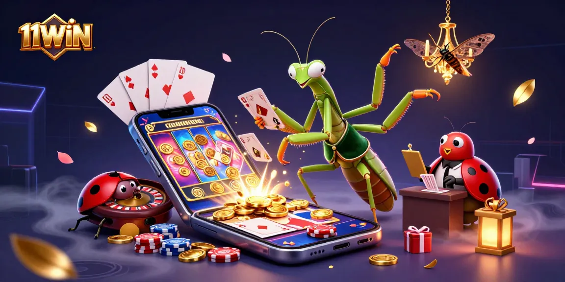 Experience 11WIN excitement with vibrant casino characters amidst dynamic gaming elements.