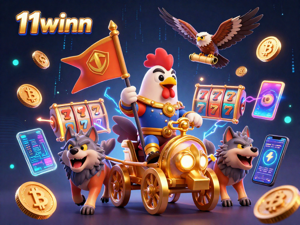 Experience the thrill of gaming at 11winn with golden chariot and cartoon elements.