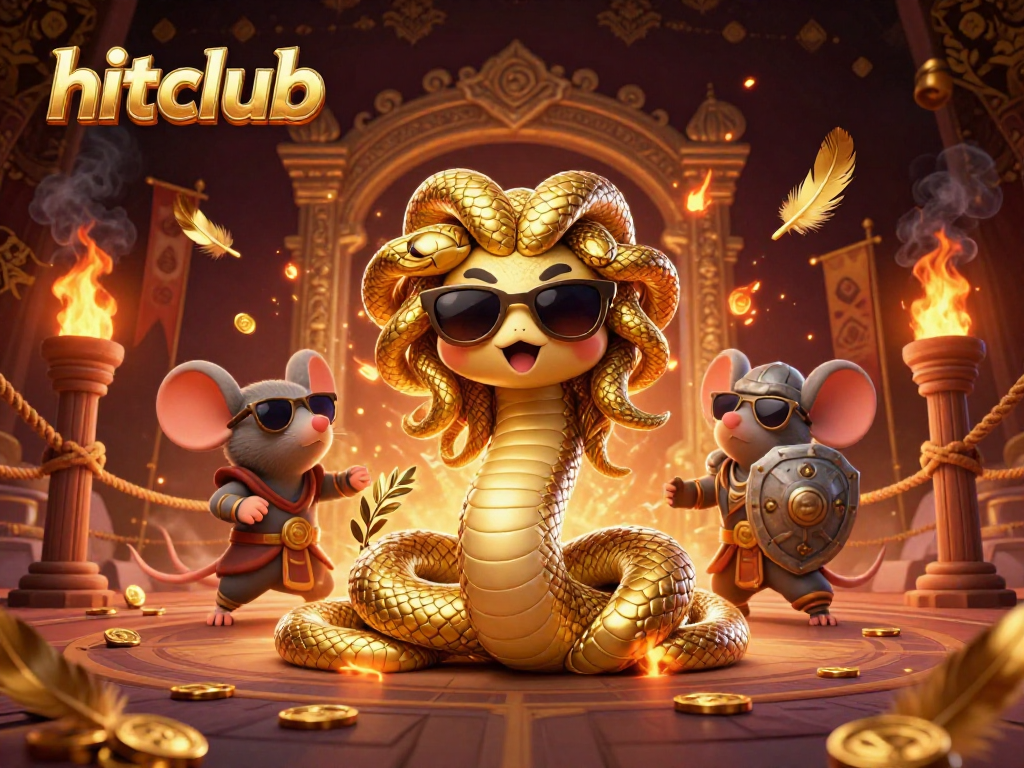 Join the hitclub for an exciting gaming experience with Medusa and a warrior mouse.