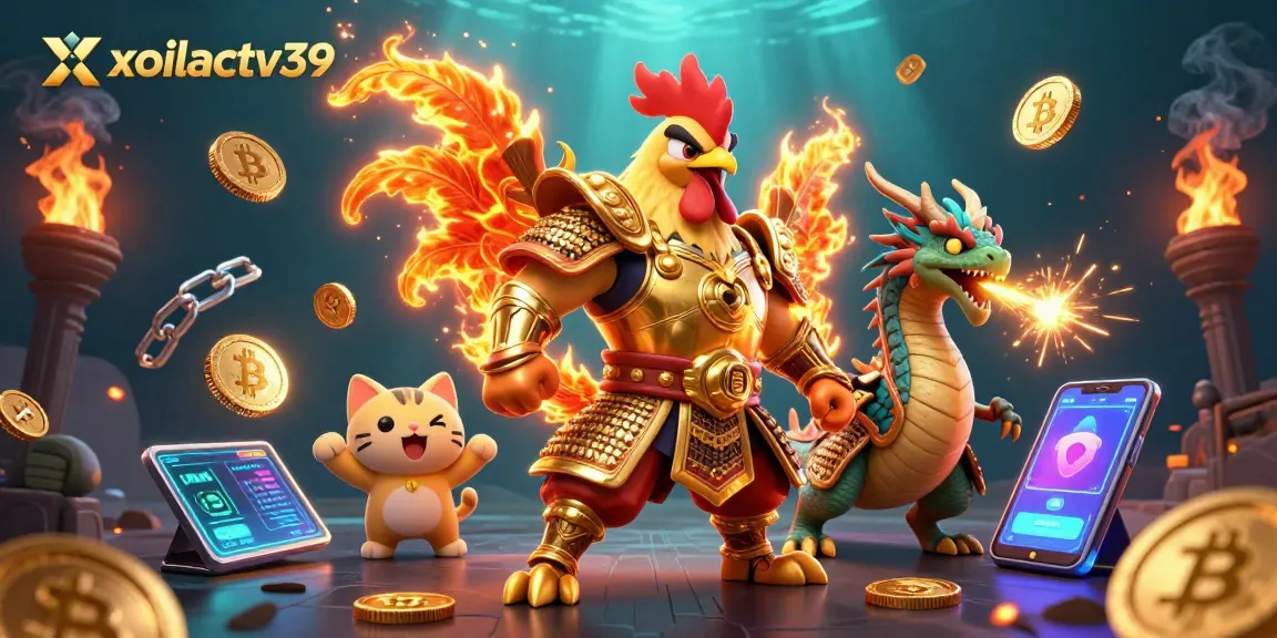 Experience thrilling action in xoilactv39 with fierce rooster warriors and digital crypto elements.
