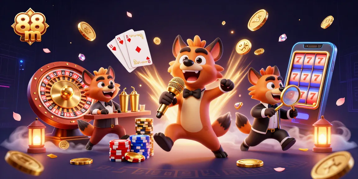 Bettors enjoy 88 m's vibrant casino scene with hyena characters, showcasing fun and excitement in a bustling gambling atmosphere.