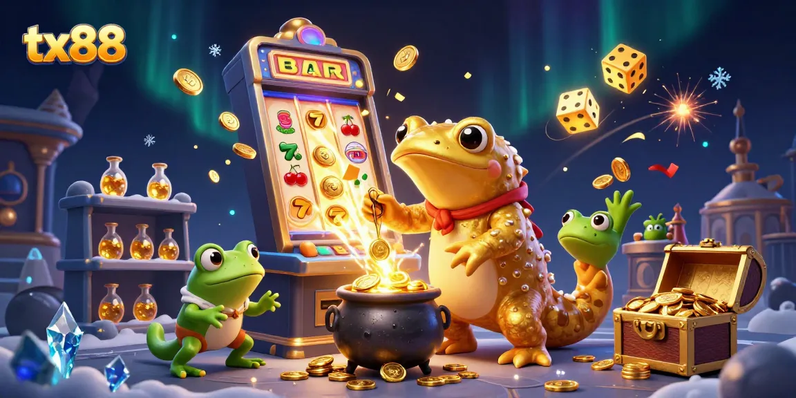 Experience the excitement of TX88 with captivating casino elements and vibrant 3D characters.