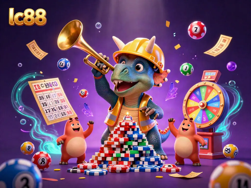Celebrate your wins at lc88 with vibrant 3D casino action, poker chips, and joyful characters!