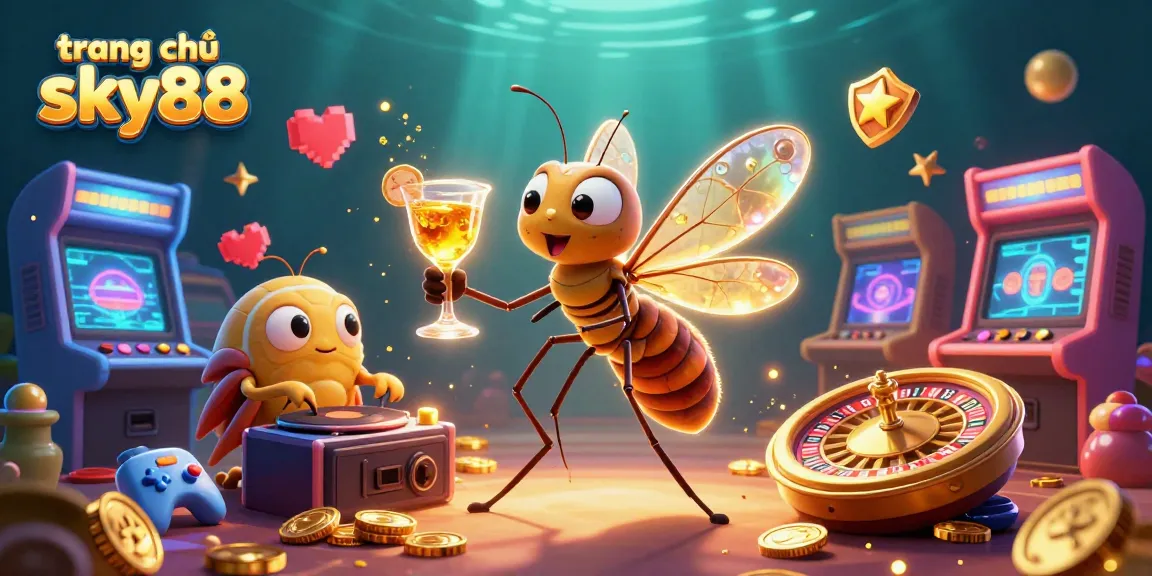 Experience the excitement of gaming with trang chủ sky88, featuring vibrant 3D characters in a dynamic casino scene.