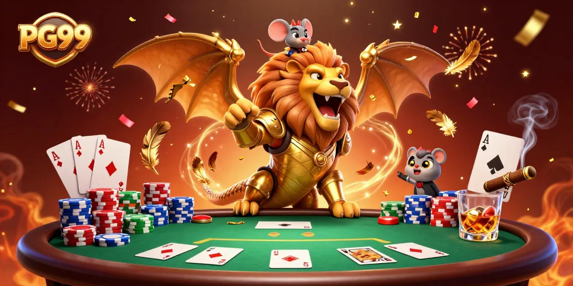 Experience the thrill of gaming at PG99 with a dynamic poker scene and colorful characters.