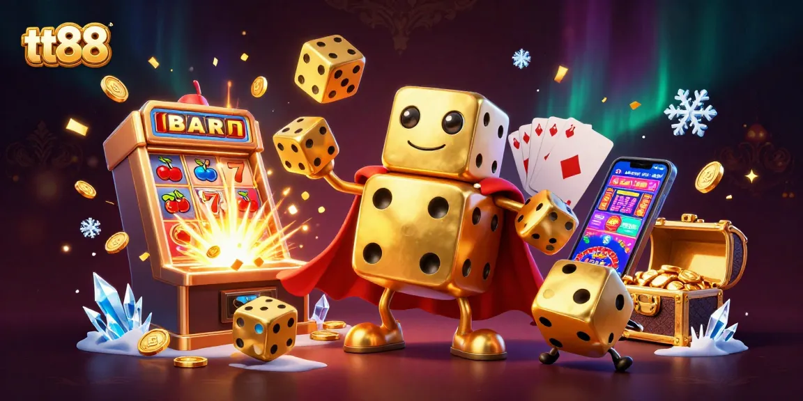 Experience exciting gaming at tt88 with vibrant casino elements in an action-packed 3D illustration.