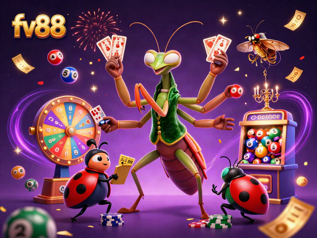 Experience the excitement of fv88 with a vibrant casino-themed celebration and dynamic characters.