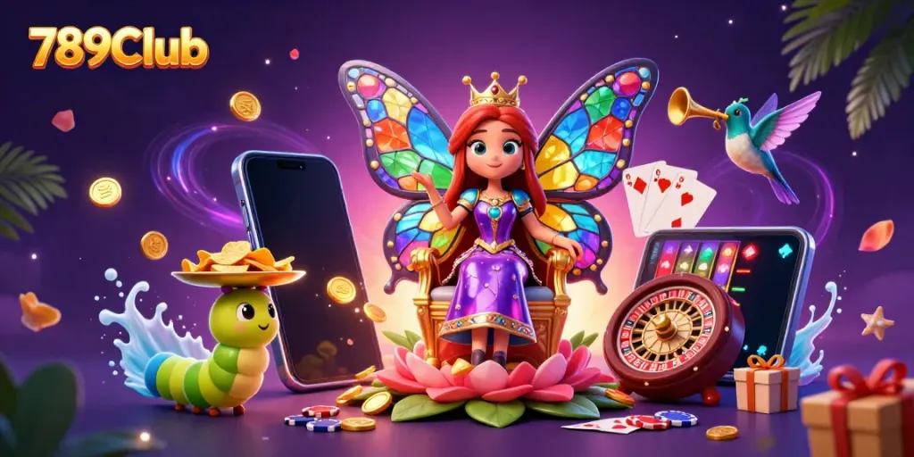 Experience excitement at 789Club with a vibrant 3D game scene featuring slots and casino elements.