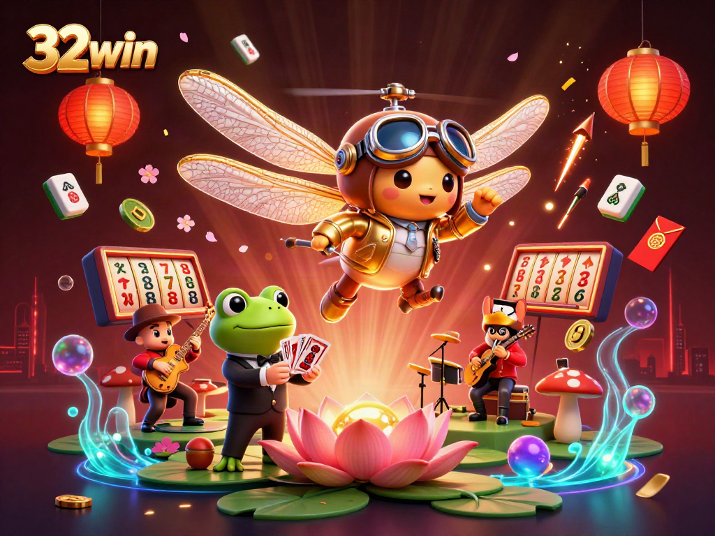 Experience the thrill of 32win with a dynamic 3D casino scene featuring exciting gaming elements.