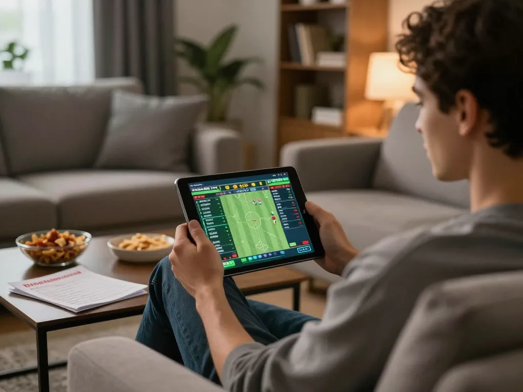 F8beta2 user engaging in online sports betting from a cozy home setting