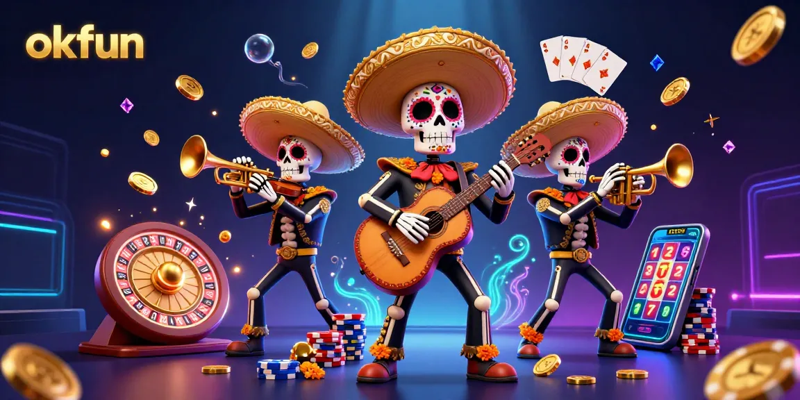 Experience the thrill of okfun with a vibrant mariachi scene filled with coins and casino elements.