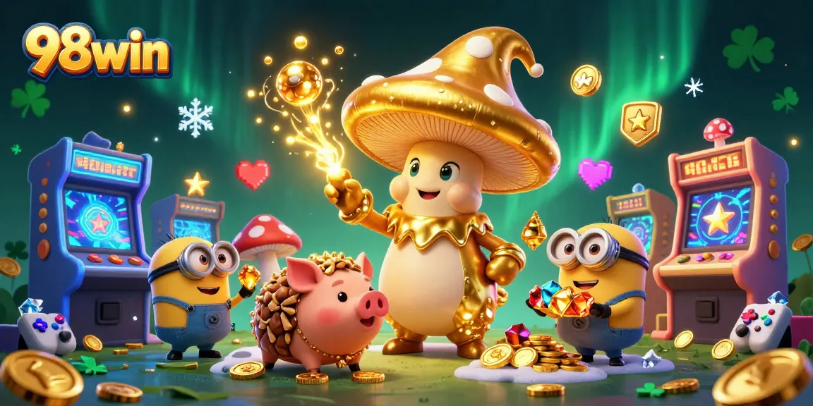 Engage with 98win's vibrant 3D casino world featuring magical treasures and arcade fun.