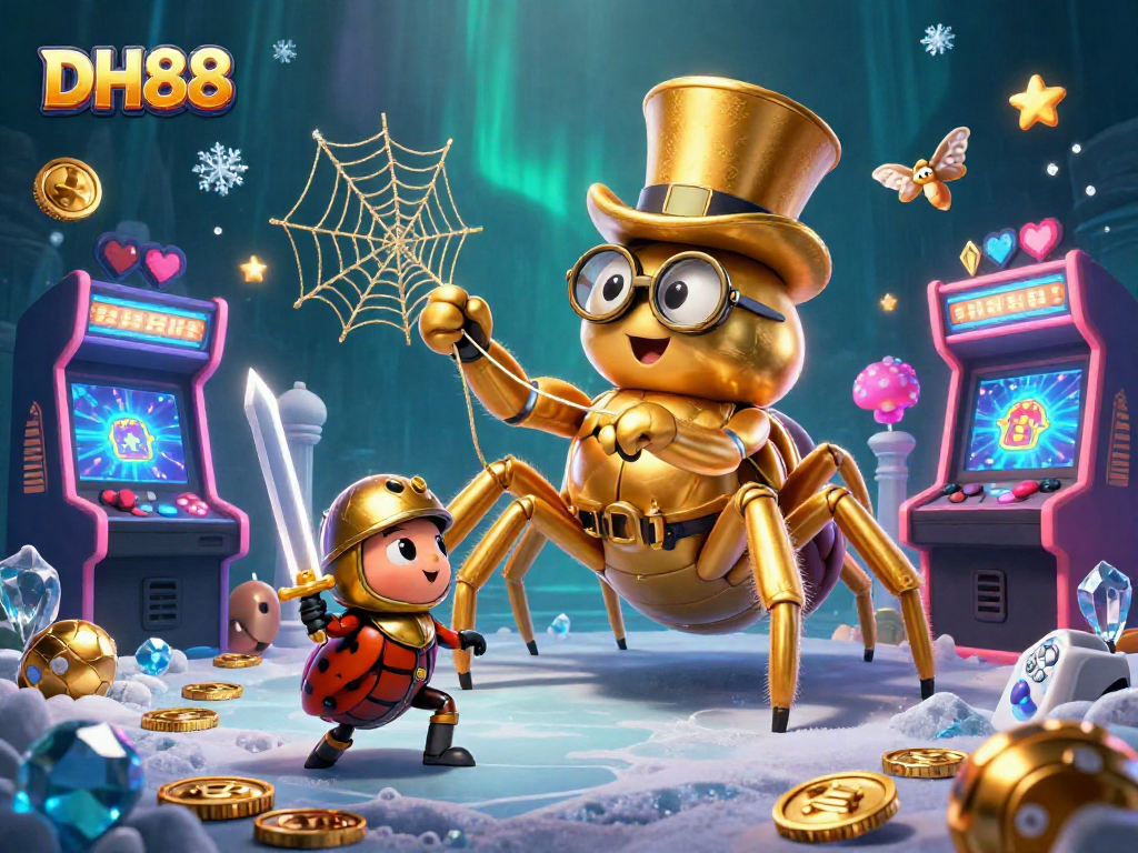 Experience thrilling gameplay at DH88 with a captivating scene featuring a golden tarantula and gaming elements.
