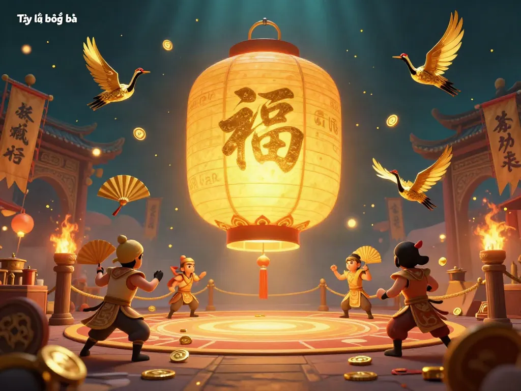 Visualize Tỷ lệ bóng đá with a golden lantern spirit and casino atmosphere, enhancing the betting experience.