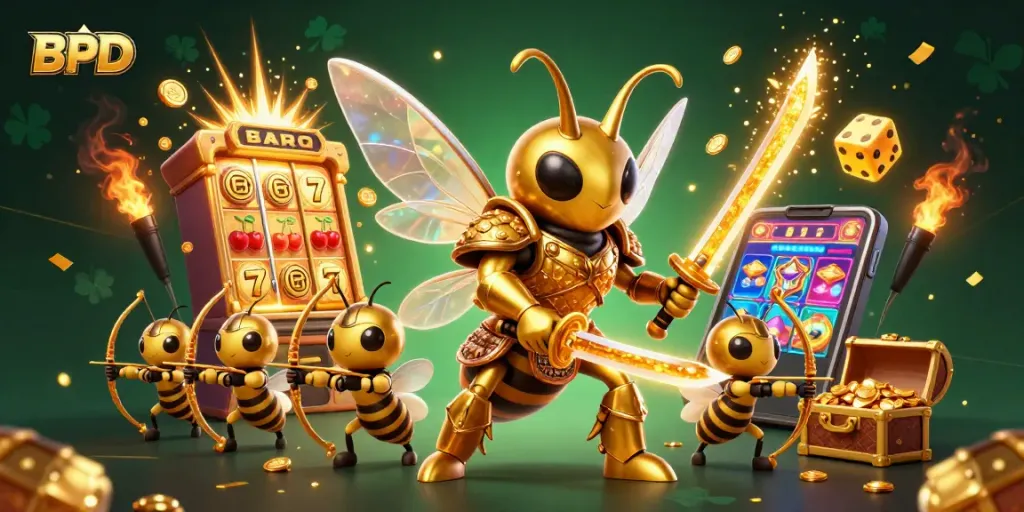 BPD champions win big with dynamic casino elements and golden characters having fun.