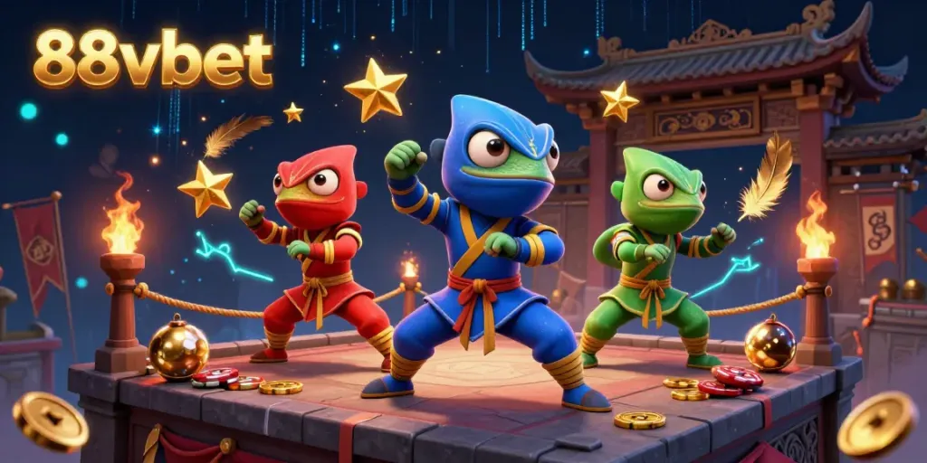 Engage with thrilling martial arts action in the 88vbet casino world featuring chameleons and vibrant gambling elements.