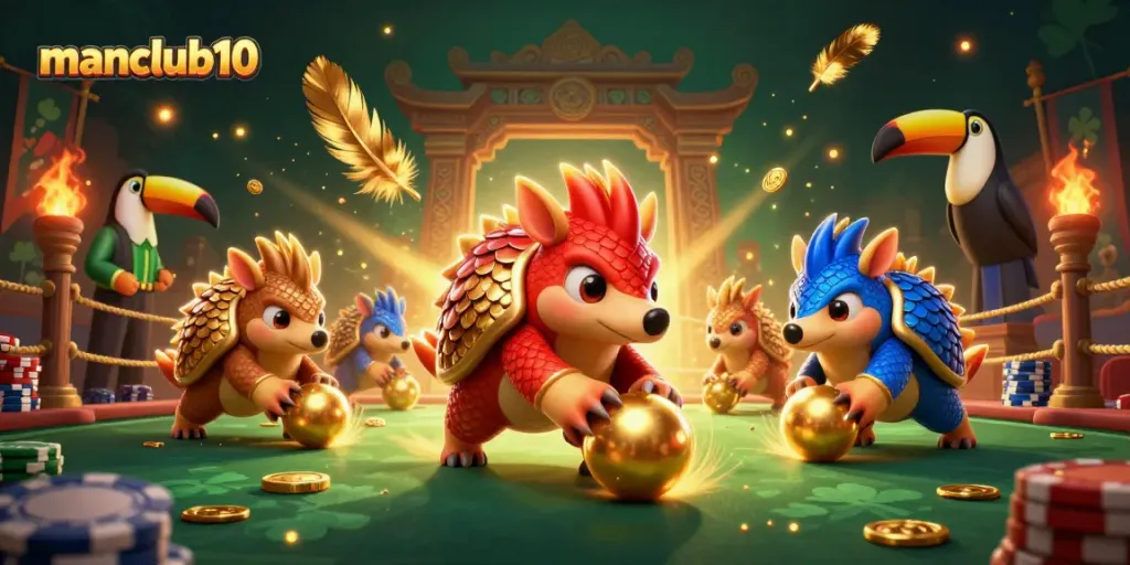 Experience thrilling rivalry as pangolins roll golden balls in a dynamic manclub10 casino scene.
