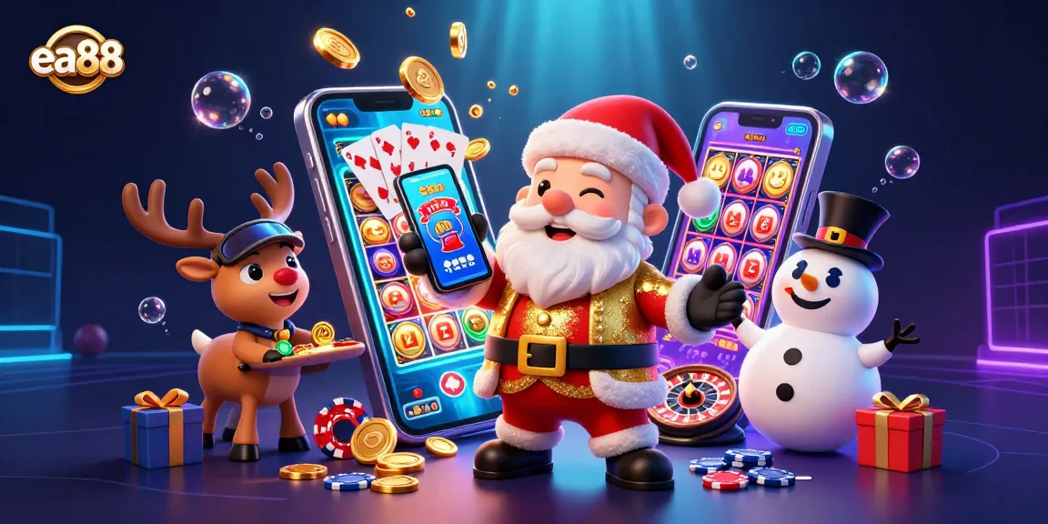 Experience thrilling slots action at ea88 with Santa and friends celebrating wins in a vibrant casino.