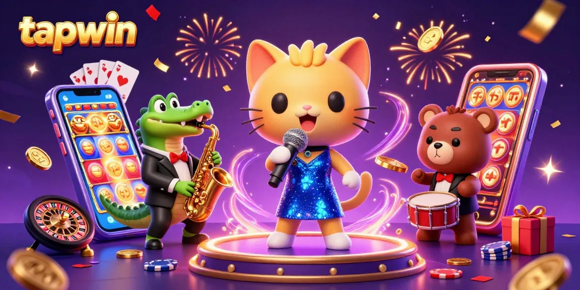 Enjoy thrilling action and vibrant entertainment at tapwin's captivating casino scene featuring cartoon characters and games.