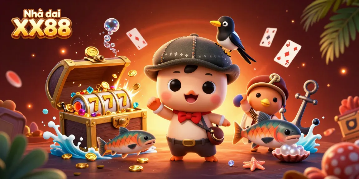 Experience thrilling slot games at Nhà cái XX88 with 3D immersive characters and vibrant casino elements.