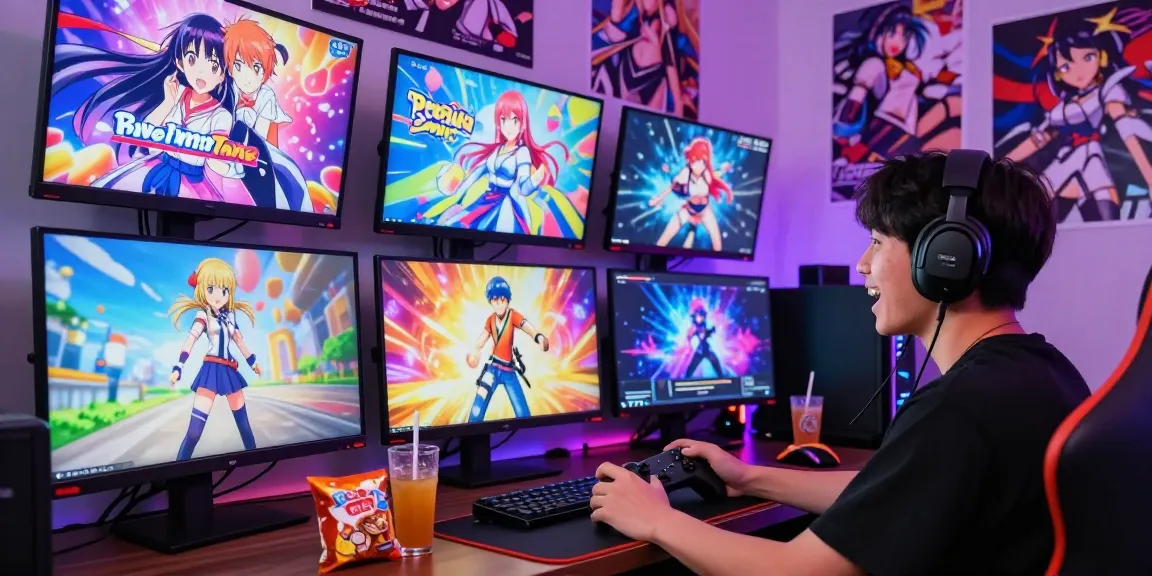 Engaged player enjoying a variety of hentaigames in a vibrant gaming setup.