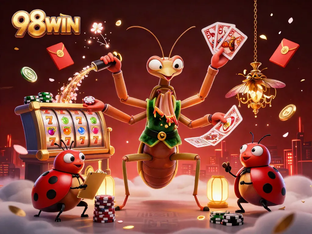 Experience the excitement of 98WIN as the mantis card sharp deals vibrant slot reels and spins lucky coins vividly.