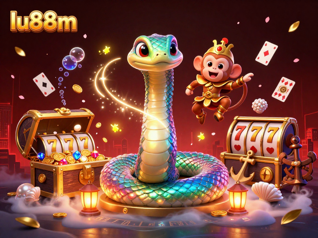 Spin the slots at lu88m with a vibrant 3D rainbow serpent and monkey king amidst treasure!