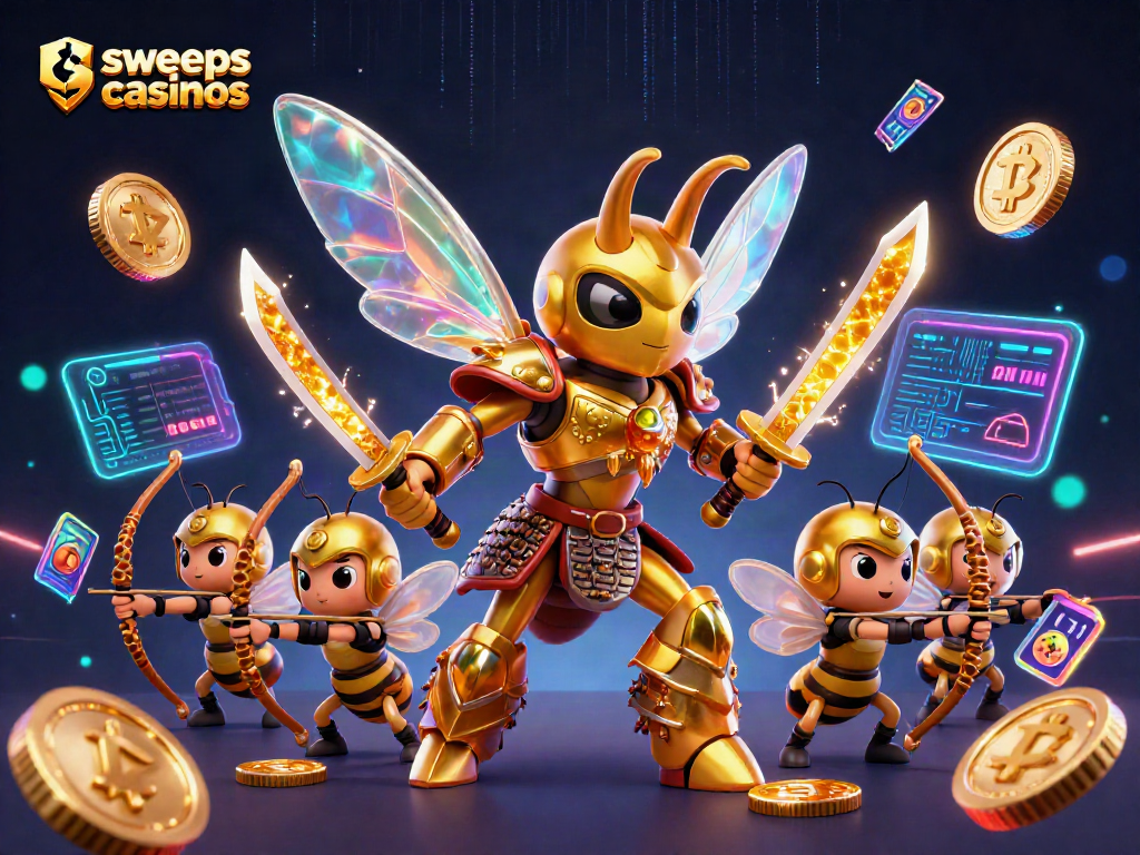 Experience the excitement of sweeps casinos with this vibrant 3D cartoon scene filled with iconic gambling elements.