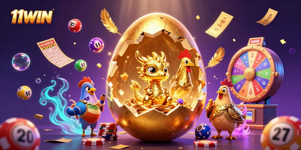 Engage in thrilling wins at 11WIN while a golden dragon guards your poker chips and vibrant lottery elements.